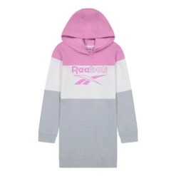 Reebok Big Logo Stirpe Kinder Kapuzenkleid Rosa/grau/weiß
