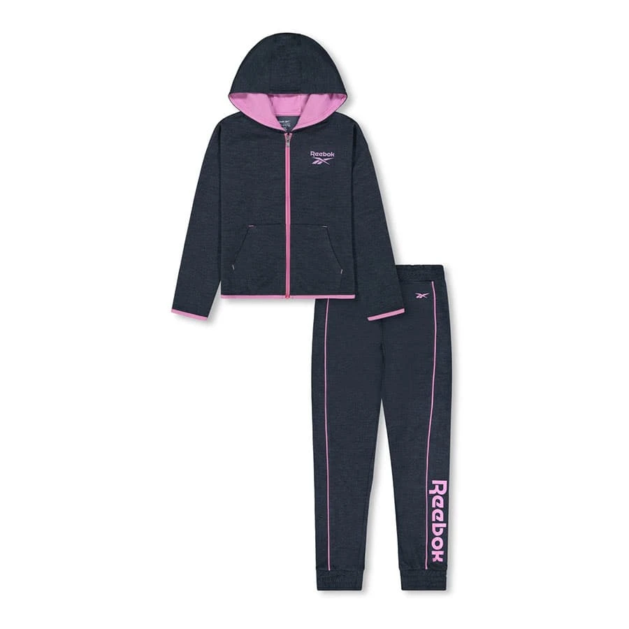 Reebok Color Pop Full Zip Junior Trainingsanzug Grau/rosa 1 Reebok Color Pop Full Zip Junior Trainingsanzug Grau/rosa