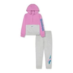 Reebok Color Block Half Zip Junior Trainingsanzug Grau/hellrosa