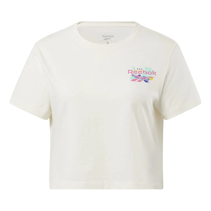 Reebok Training Essentials Logo Graphic Damen T-Shirt Weiß/blau/rosa 1 Reebok Training Essentials Logo Graphic Damen T-Shirt Weiß/blau/rosa