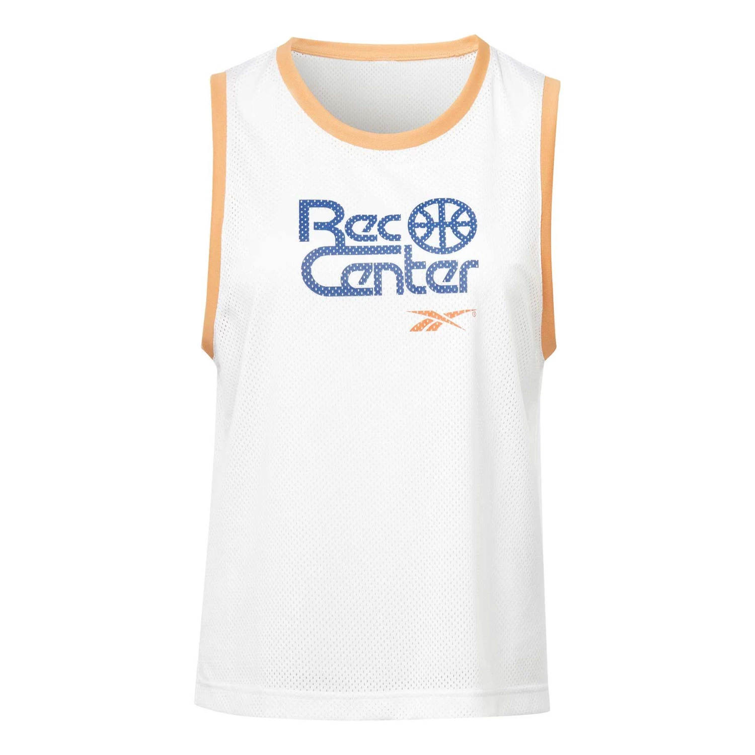 Reebok Workout Ready Mesh Logo Damen Tanktop Weiß/blau 1 Reebok Workout Ready Mesh Logo Damen Tanktop Weiß/blau