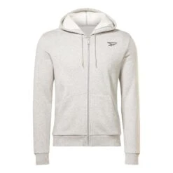 Reebok Identity Left Chest Logo Full Zip Kapuzenjacke Hellgrau/schwarz